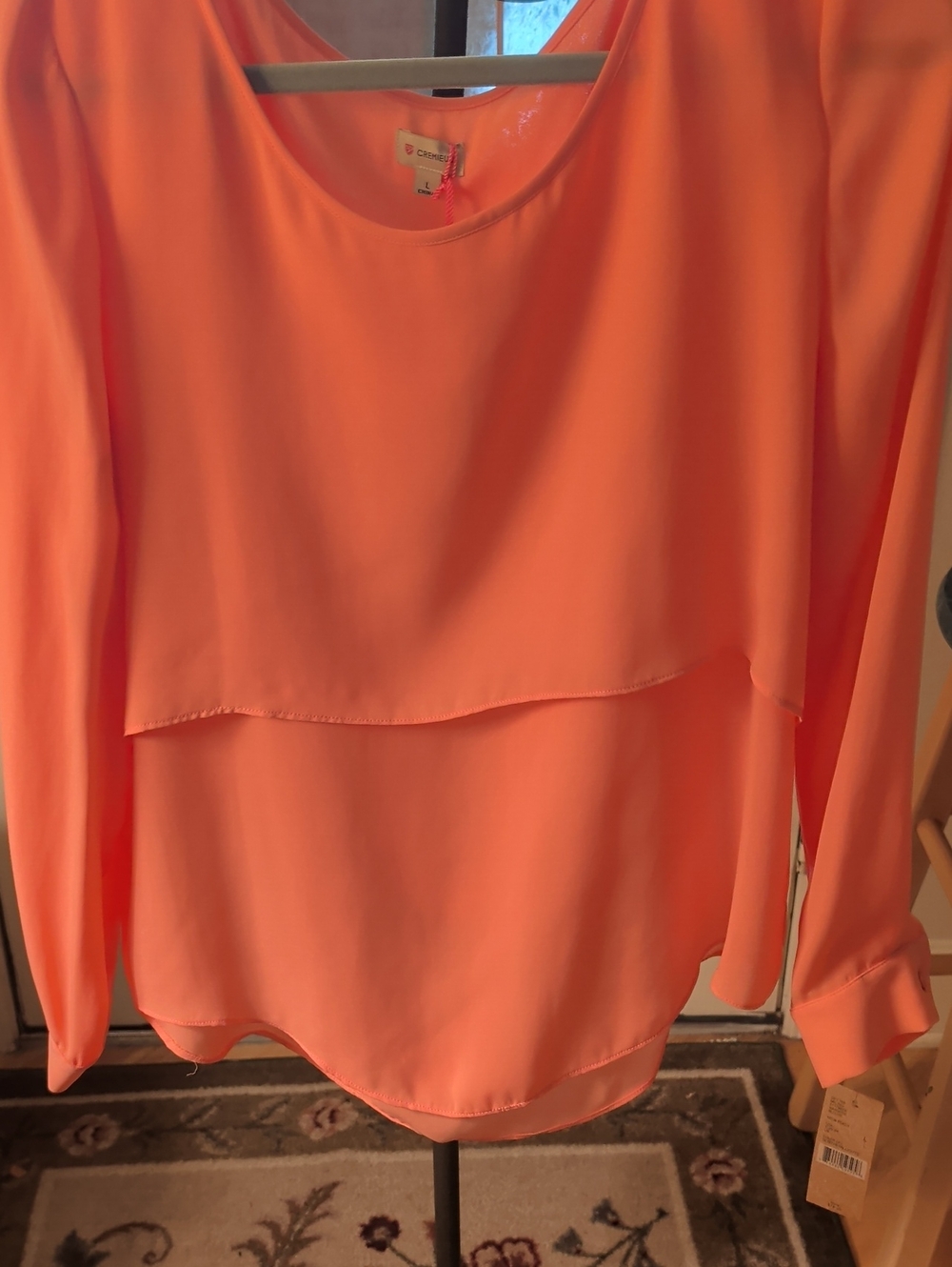 Cremieux Bright Coral Layered Long-Sleeve Blouse